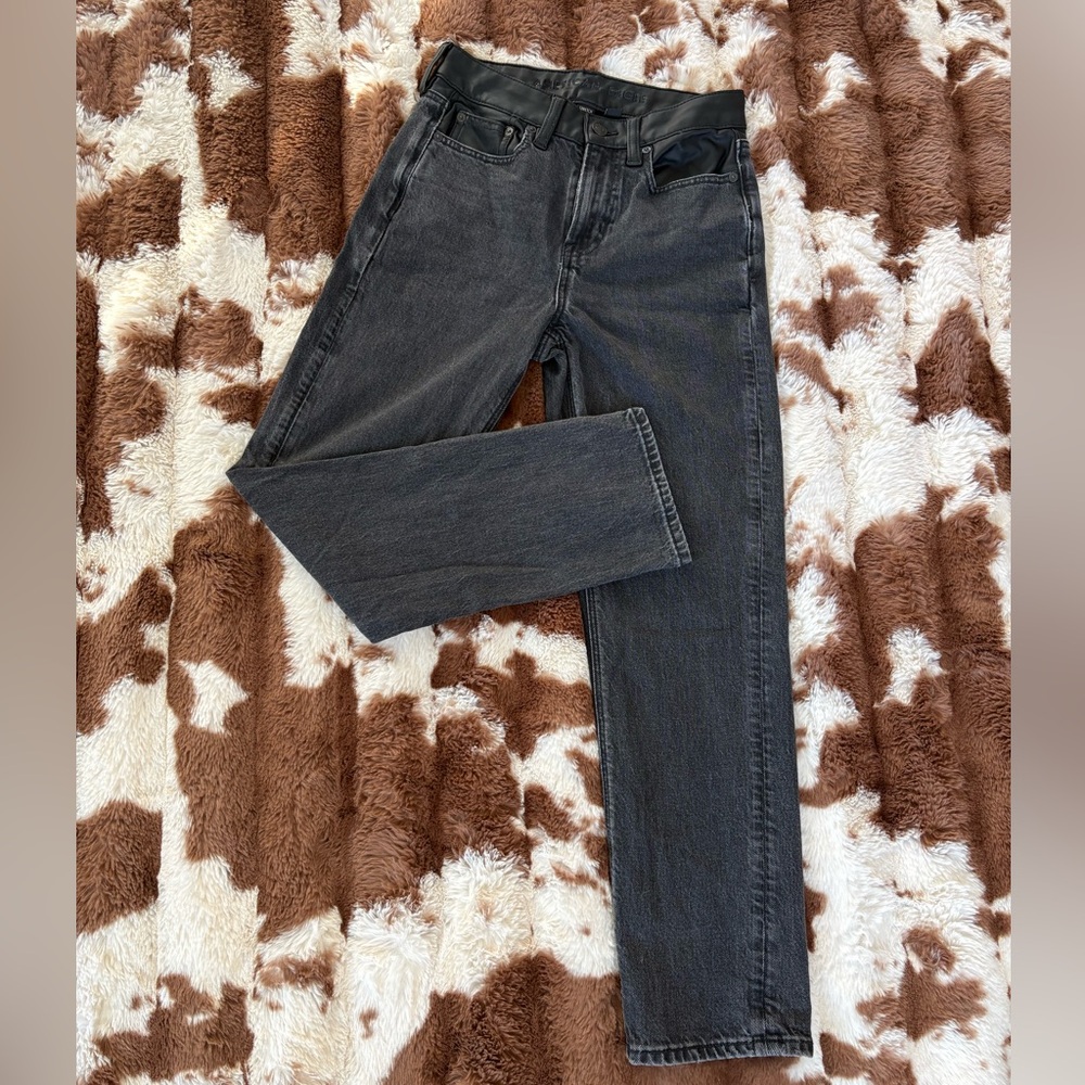 Leather American Eagle Outfitters Women's Black Straight Leg Jeans
